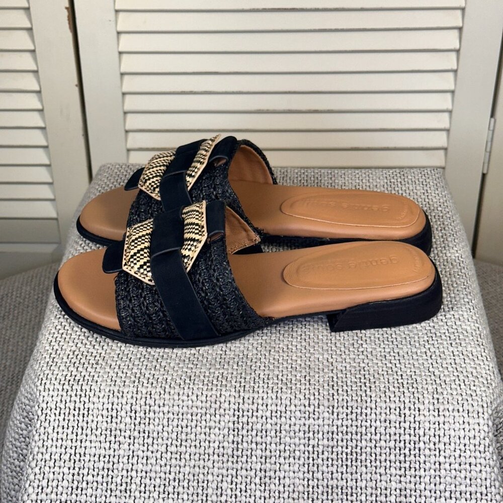 Gentle Souls by Kenneth Cole Womens Hudson Flat Sandal Slide Black Raffia Size 9 - Picture 2 of 8